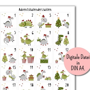 Advent calendar numbers for kids, printable advent calendar numbers for DIY advent calendars, numbers for the dinosaur advent calendar