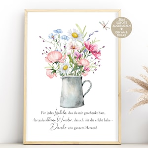 Cadeau d'adieu Enseignant d'école primaire Enseignant Éducateur Garde d'enfants Maternelle Garderie Crèche Carte de remerciement Photo Fleurs sauvages Merci PDF