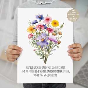 Farewell gift for kindergarten teacher, gift for kindergarten teacher, farewell gift for kindergarten teacher, picture and card with flowers to print, DIY