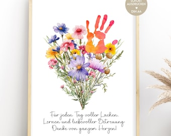 Farewell gift childminder teacher thank you gift farewell kindergarten nursery day care thank you picture flowers saying card PDF