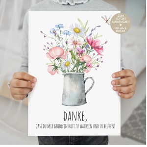 Cadeau d'adieu enseignant du primaire éducateur assistante maternelle cadeau de remerciement photo maternelle carte de remerciement avec fleurs à imprimer DIY