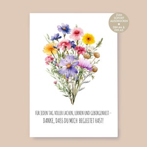 Regalo de despedida educador, gracias, gracias, regalo de despedida jardín de infantes, educador, imagen, tarjeta, flores, dicho, para imprimir, bricolaje