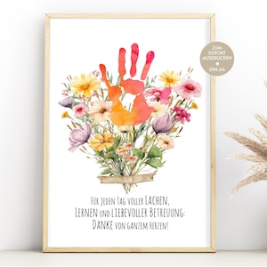 Cadeau d'adieu enseignant merci cadeau baby-sitter idée cadeau enseignant adieu idée de dernière minute empreinte de main photo fleurs disant PDF