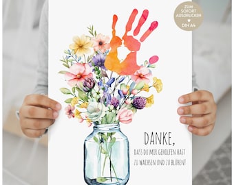 Farewell gift for a teacher | Farewell kindergarten | Thank you for a teacher | Handprint picture | Flowers | Saying | Download | Gift