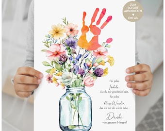 Farewell gift for a kindergarten teacher, handprint bouquet, gift, kindergarten, thank you, card, thank you, picture, DIY, gift idea, PDF