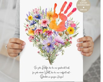Farewell gift teacher, thank you gift farewell, DIY gifts teacher primary school teacher thank you handprint picture flowers saying PDF