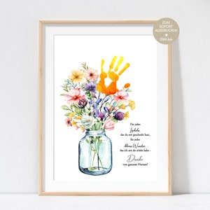 Geschenk Erzieherin, Handabdruck, Blumenstrauß, Geschenk, Abschiedsgeschenk Kindergarten, Danke, Karte, Dankeschön, Bild, Geschenkidee, PDF