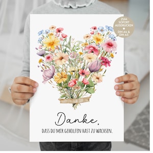Abschiedsgeschenk Erzieherin, Geschenkidee Abschied Erzieherin, Grundschule, Kita, Grundschullehrerin Danke, Bild, Karte, Blumen, PDF, DIY