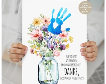 Geschenk, Handabdruck Bild Blumen, Abschied Kita, kleines Geschenk, Abschied Erzieherin, Danke, Abschiedsgeschenk Kindergarten, basteln, PDF