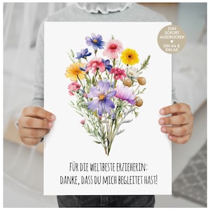 Cadeau d'adieu personnel enseignant merci nourrice maternelle crèche garderie fleurs photo disant cadeau carte PDF idée cadeau