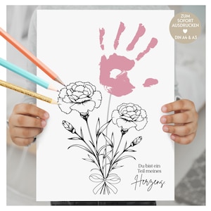 Handabdruck Geschenk Bild zum Ausmalen Kind Handabdruck Mama Geschenkidee Oma Geburtstag Erzieherin Abschied Kita Kindergarten Druckvorlage
