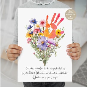 Cadeau d'adieu éducateur adieu cadeau maternelle merci nourrice garderie crèche empreinte de main photo fleur disant carte de remerciement PDF