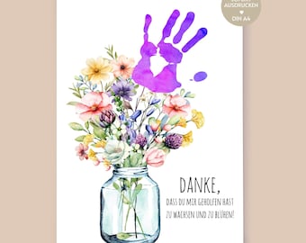 Gift for kindergarten teacher | Farewell gift for kindergarten teacher | Thank you for kindergarten teacher | Handprint picture | Flowers | Saying | Download | Card