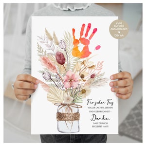 Abschiedsgeschenk Erzieherin, Abschied Geschenk Kindergarten Kita Krippe Hort Handabdruck Bild Blume Blumenstrauß Danke Dankeschön Idee PDF
