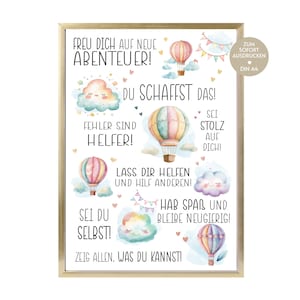 ceschenk zur Einschulung Mädchen Poster Pastell Wasserfarben Einschulungsgeschenk Geschenkidee Schulkind Schulanfang Schulstart Deko DIY PDF