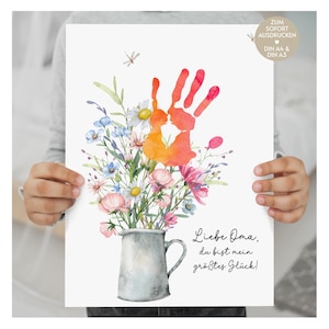 Für Oma Geschenk Oma Geburtstagsgeschenk Geburtstag Geschenkidee Großmutter Geschenke für Oma von Enkel Handabdruck Bild Blumen als Download