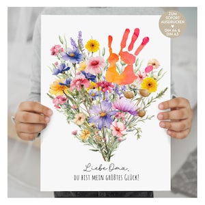 Cadeau grand-mère cadeau d'anniversaire idée de cadeau de vacances cadeaux d'anniversaire grand-mère pour grand-mère de petit-fils affiche empreinte de main avec des fleurs en téléchargement