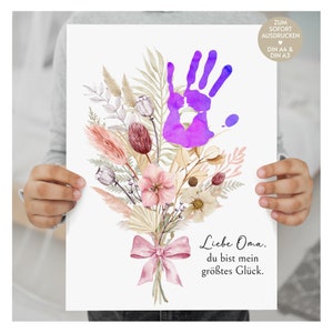 Para regalo de la abuela Regalo de cumpleaños Idea de regalo Cumpleaños de la abuela Regalos navideños para la abuela de los nietos Imagen de la huella de la mano Flores diciendo Descargar