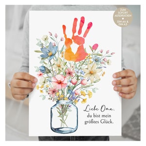 Cadeau pour grand-mère, affiche élégante d’empreinte de main à imprimer, cadeaux d’anniversaire merci appréciation idée cadeau grand-mère de petit-fils télécharger