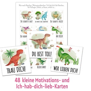 Affirmationskarten Kinder mit Dinosaurier, pdf,  Motivationssprüche, Mutmacher, Belohnung für Kinder, Mutmachkarten, Lunchboxnotizen