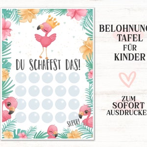 Belohnungstafel Flamingo für Kinder, Belohnungssystem, Belohnungsplan zum Ausdrucken, Du schaffst das, Belohnungskarte, Verstärkerplan pdf