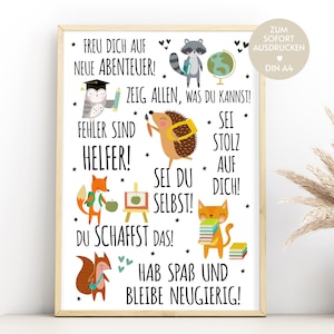 Einschulung Poster Schulanfang Geschenk, Geschenkidee Schulkind Jungen Mädchen, Download, Schulstart erster Schultag erste Klasse Karte, PDF