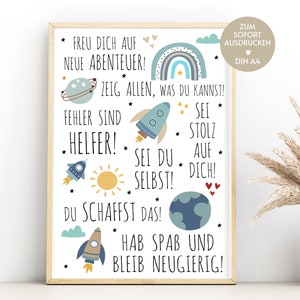 Regalo de inscripción escolar Póster de regreso a clases Espacio para niños con texto DIN A4 para imprimir inmediatamente como idea de regalo para un niño en edad escolar regalo de última hora