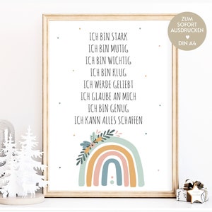 Christmas gift children's affirmations with rainbow as children's room decoration DIY, affirmation cards children DIN A4, gifts for children
