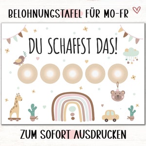 Belohnung Kinder, PDF, Belohnungstafel Kleinkinder, Boho Regenbogen, Anziehhilfe, Eingewöhnung, Windelfrei, Rituale, Kindergarten, Vorschule