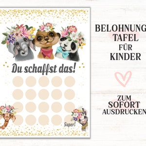 Reward board, reward system animals with flowers for children, pdf, reward card, reward plan, reinforcement plan, elementary school, daycare