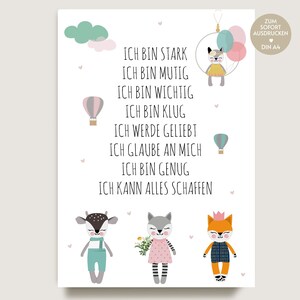 Cartel de afirmación tarjeta de afirmación infantil animales boho como descarga estímulo afirmaciones escolares decoración de la habitación infantil Puedo hacerlo A4