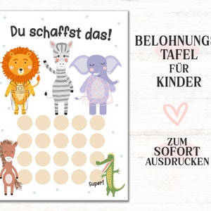 Reward board, reward system children animals, printable reinforcement plan, potty training, you can do it, reward plan child