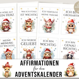 Advent calendar mindfulness affirmations for the Christmas season, do it yourself, DIY, print template download, gift advent calendar children