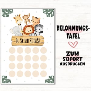 Belohnungstafel Safari Kind, pdf, Belohnungssystem Kinder, Belohnungskarte Tiere, Töpfchentraining, Belohnung Grundschule, Kindergarten