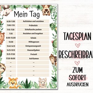 Tagesroutine Plan für Kinder, PDF, Tagesplan, Aufgabenplan, Tagesablauf, Beschreibbarer Tagesplaner, Routine Karte Kind Aufgaben Plan