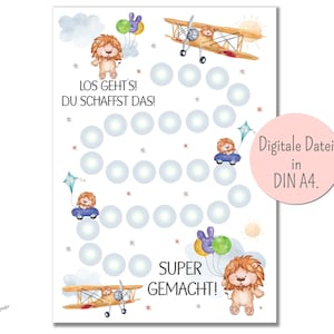 Belohnungstafel Kind Löwe, Belohnungskarte, Belohnungsplan, Belohnungssystem Kinder als PDF. Mutmacher Karte, Motivationskarte, Lernhilfe