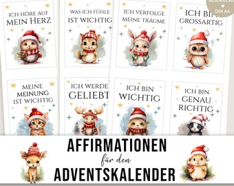 Adventskalender Achtsamkeit Affirmationen für die Weihnachtszeit, Selbermachen, DIY, Druckvorlage Download, Geschenk Adventkalender Kinder