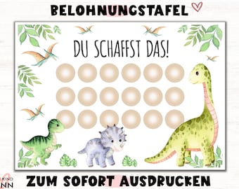 Beloningsbord kind dinosaurusbaby's, beloningsplan om af te drukken met dinosaurussen, beloningskaart, beloningssysteem voor kinderen, pdf, leerhulpmiddel