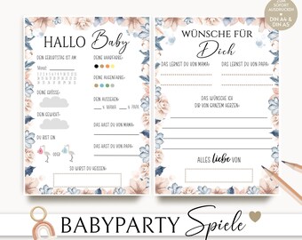 Giochi per il baby shower, giochi per il baby shower da stampare, ciao tesoro, auguri per il bebè, gioco per il baby shower, indovinello, idea di gioco, fiori, PDF