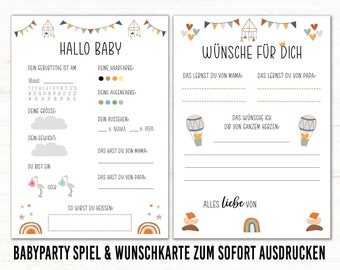 Baby Shower Game Boho PDF Wishes Baby Babyshower Rainbow Card Tip Card Guess Card Wishes Card Jeu de devinettes Téléchargement numérique Remplir la carte