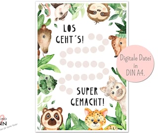 Tabla de recompensas niños animales niños sistema de recompensa niño niño niña niño pequeño plan de recompensa PDF descargar plan de refuerzo entrenamiento para ir al baño