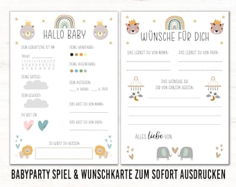 Baby shower game wishes for the baby pdf boho animals baby shower guessing game wish card tip card set fill-in card