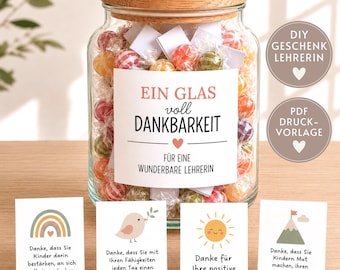 Teacher Gift: A Jar Full of Gratitude | DIY Gift | Thank You Cards for Elementary School Teachers | Farewell Gift | PDF Template | Boho