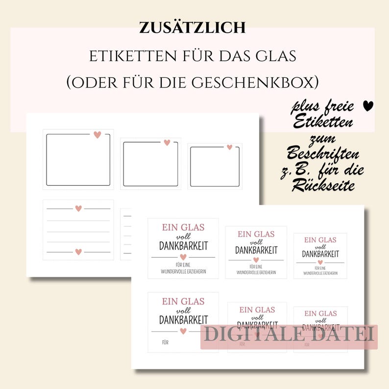 Zusätzliche Etiketten für Vorratsglas und Geschenkbox – DIY Geschenkidee für Erzieherinnen zum Kindergartenabschied