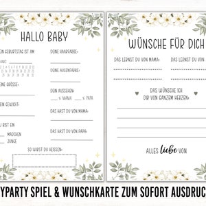 Babyparty Spiele | Baby Shower deutsch | Ratespiel | Babypartyspiel zum Ausdrucken minimalistisch | Tippkarte | Wunschkarte Baby | Geschenkk