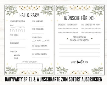 Babyparty Spiele | Baby Shower deutsch | Ratespiel | Babypartyspiel zum Ausdrucken minimalistisch | Tippkarte | Wunschkarte Baby | Geschenkk