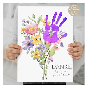 DIY Christmas gift idea, crafting a gift with children, handprint picture, footprint child baby, flower poster decoration thank you, print template
