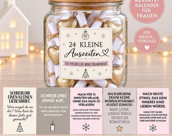 Advent calendar for women: a little time out (printable template) | Self-care advent calendar in a jar | DIY advent calendar for girlfriend