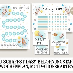 Wochenplan Belohnungstafel Motivationskarten Weltraum für Kinder als pdf, Wochenplaner Vorlage Belohnungssystem Mutmacher Schule Geschenk