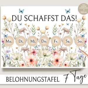 Beloningsplan, weekplan, dagplan, beloningsbord kinderen om uit te printen, routinekind, download, bloemen, meisjes, cadeau voor kinderen DIY